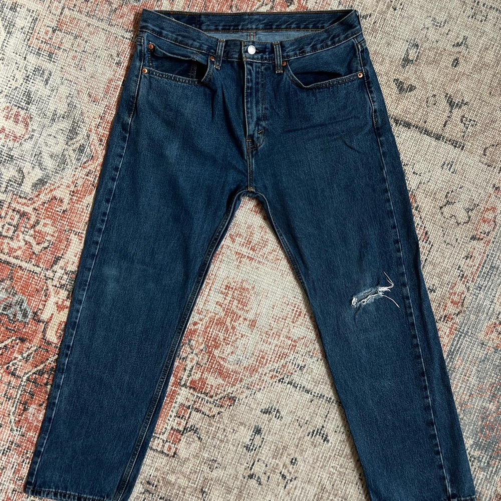 Men's Blue Jeans with Distressed Detail